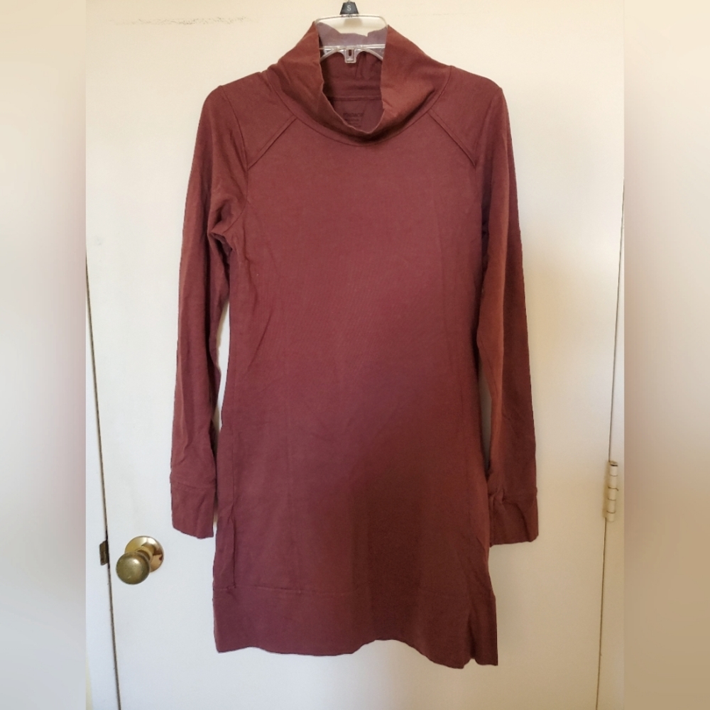 Toad&Co mock cowl, long sleeve dress, size Medium, color brown